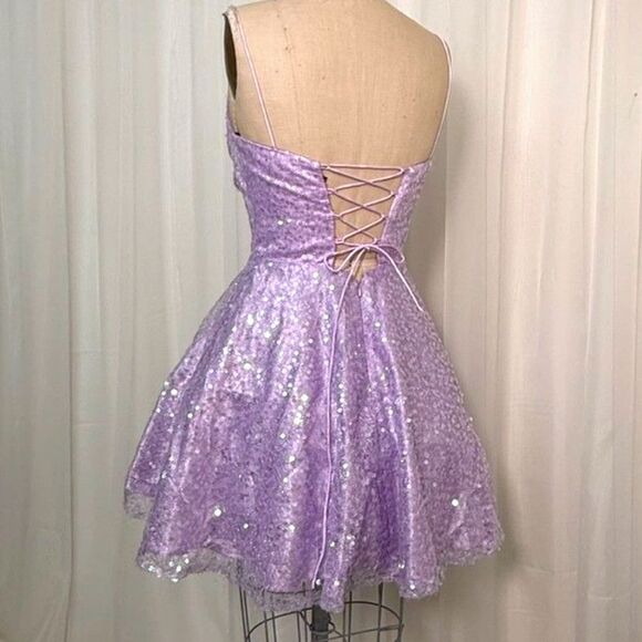 Alyce Paris Lilac Sequin Mini Dress Corset Back - Picture 5 of 8